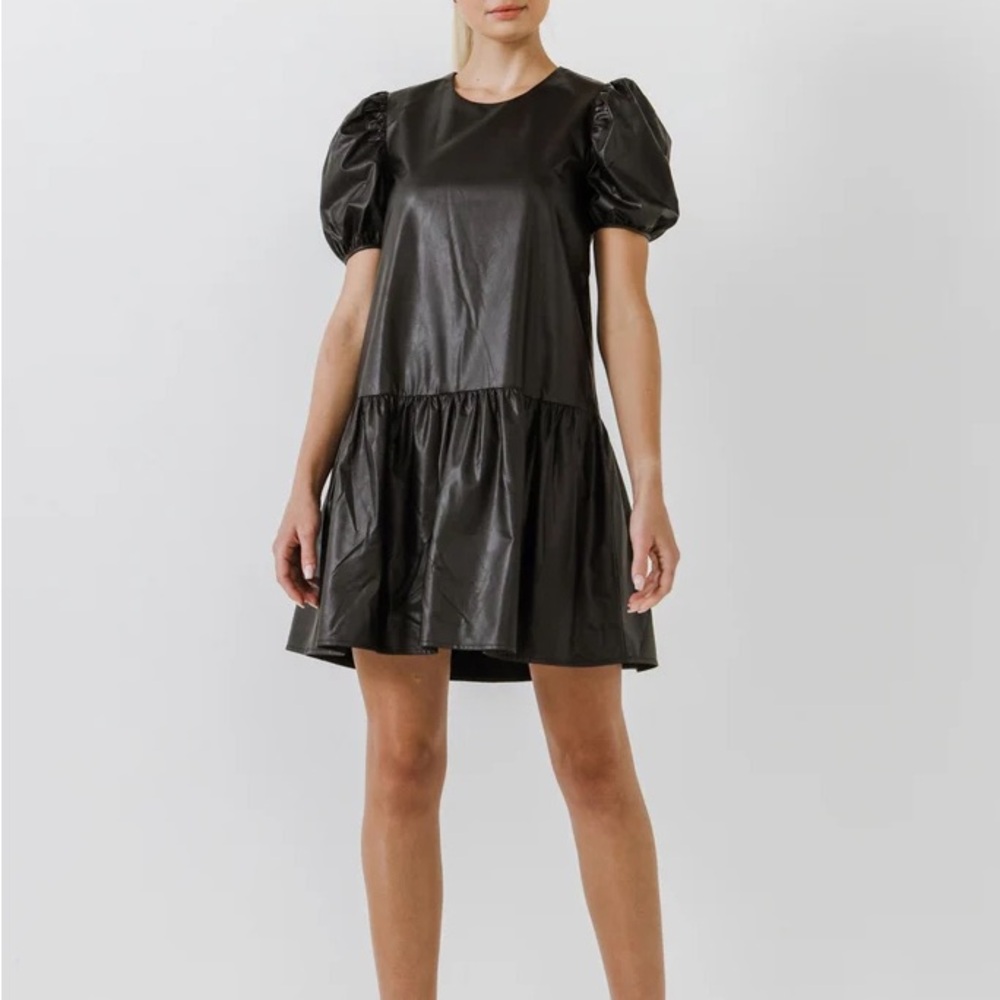 English Factory Faux Black Leather Dress